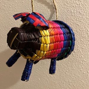 Palm Purse Bohemian Hand Woven Mexican Craft Rainbow Pig Shape